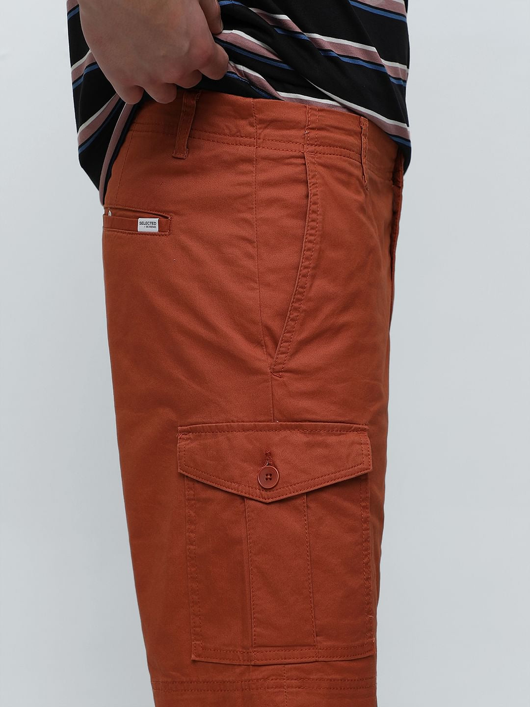 Rust Mid Rise Cargo Shorts