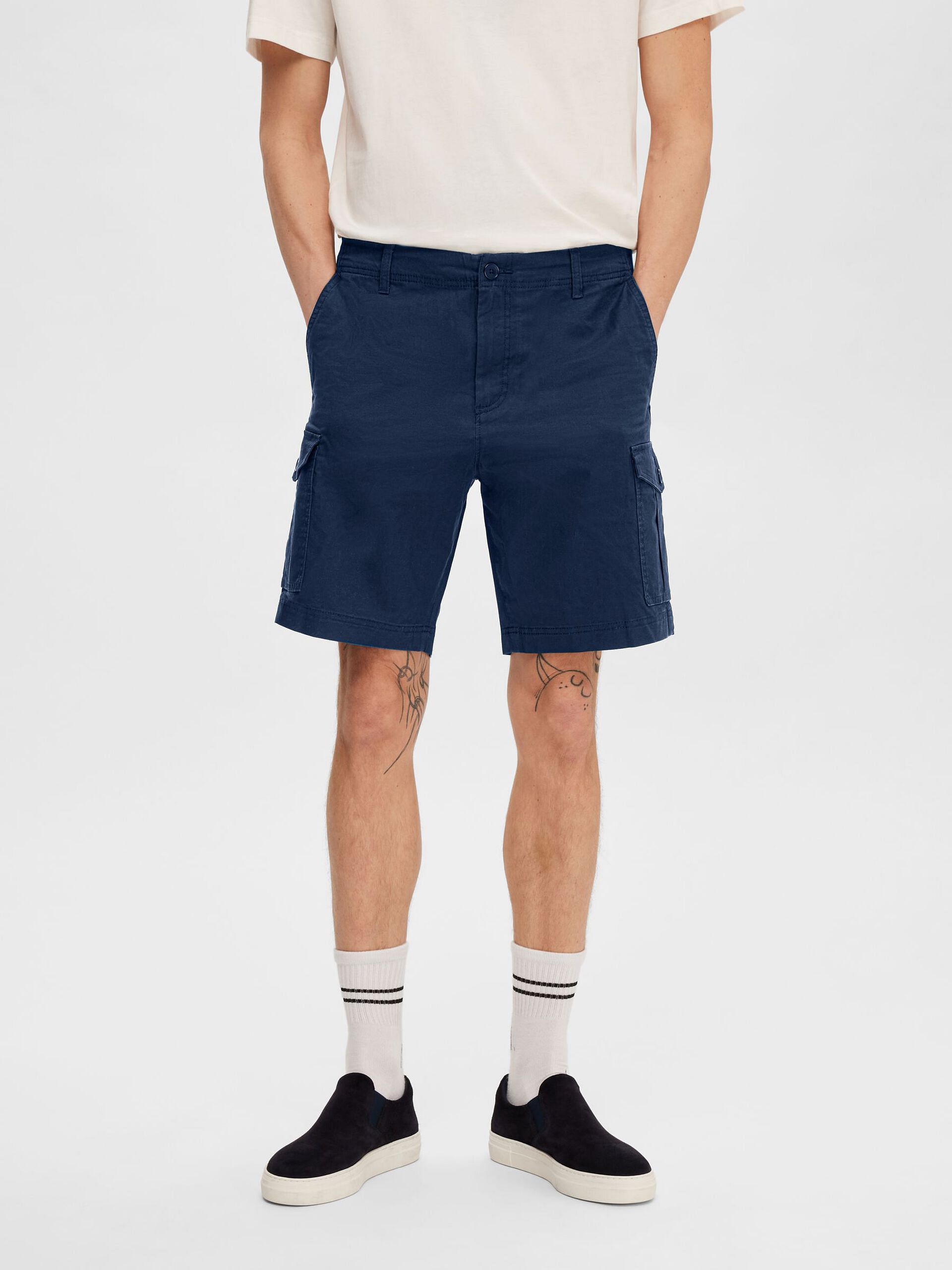 Dark Blue Mid Rise Cargo Shorts