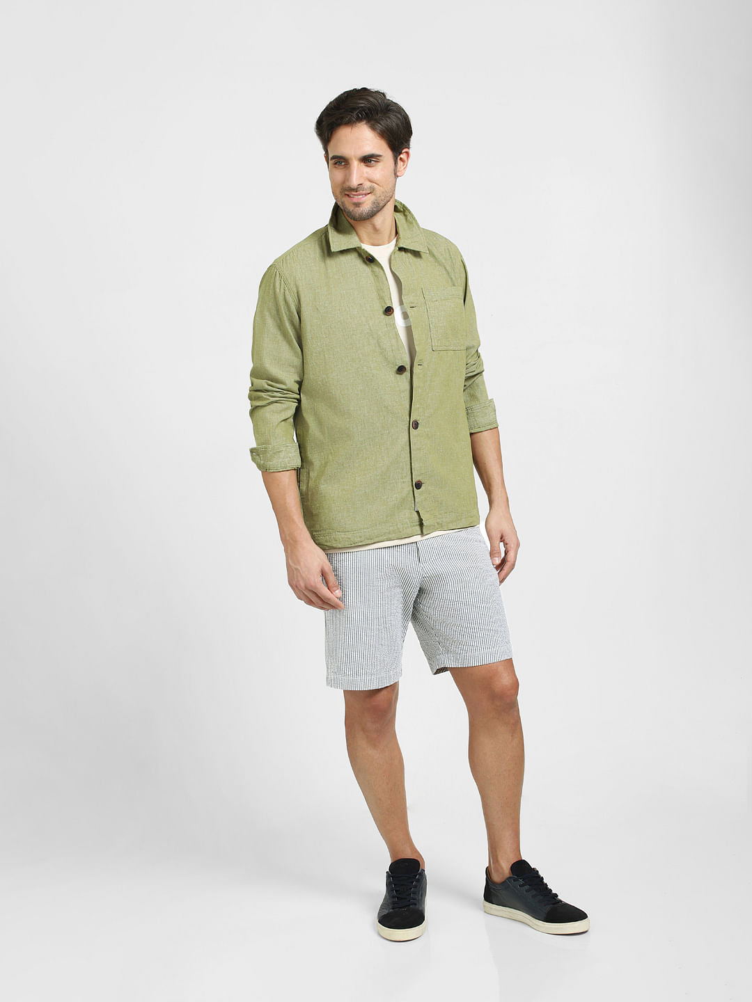 Blue Mid Rise Striped Chinos