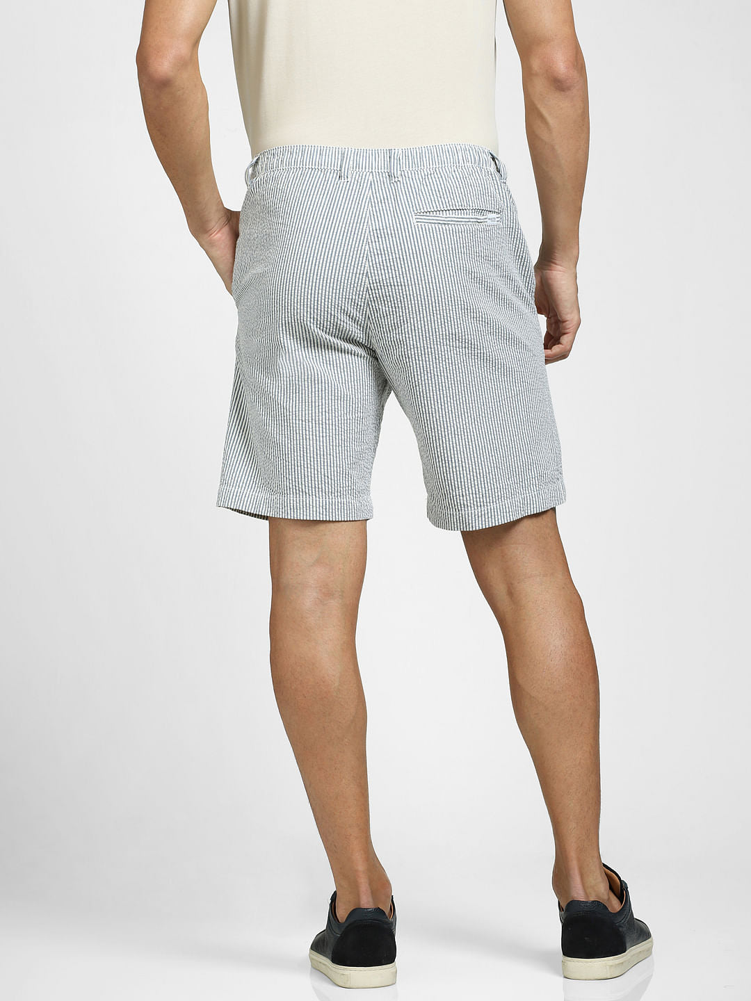 Blue Mid Rise Striped Chinos