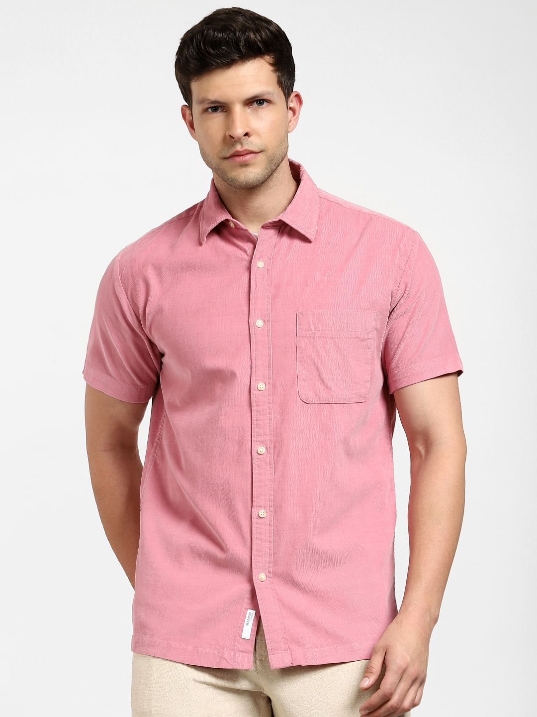Pink Corduroy Short Sleeves Shirt