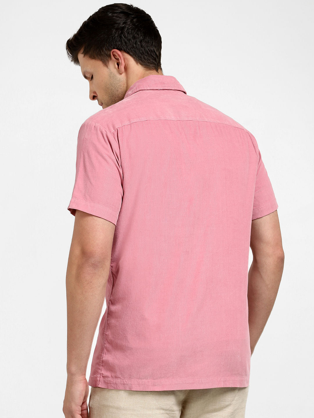 Pink Corduroy Short Sleeves Shirt