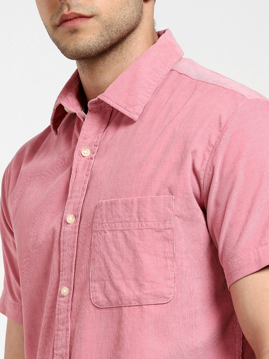 Pink Corduroy Short Sleeves Shirt