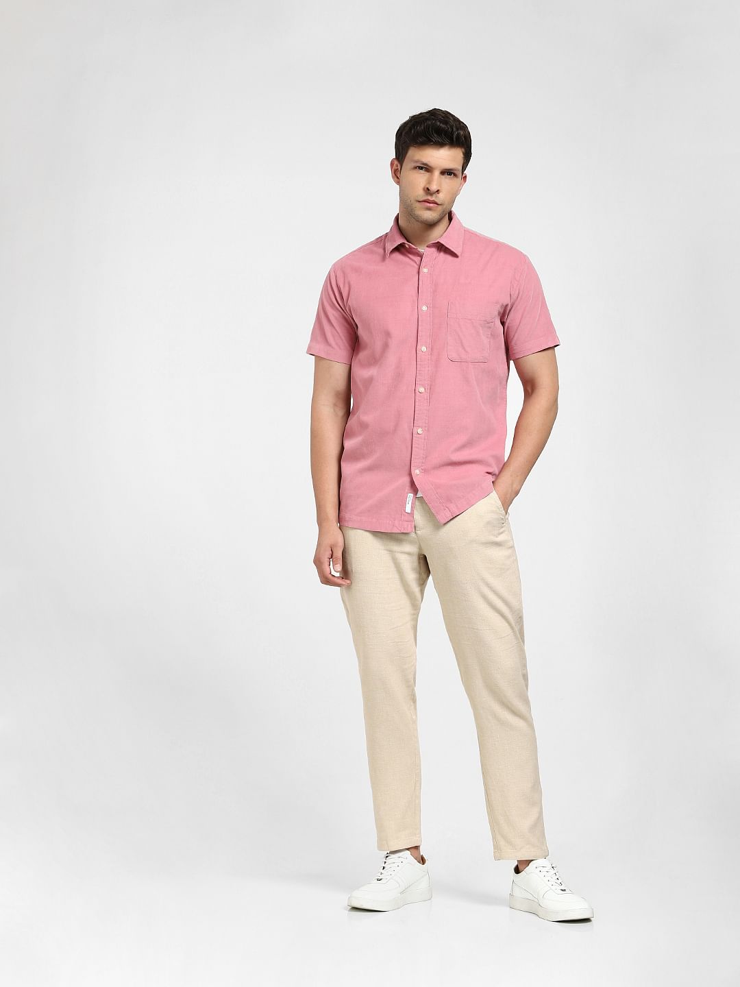 Pink Corduroy Short Sleeves Shirt