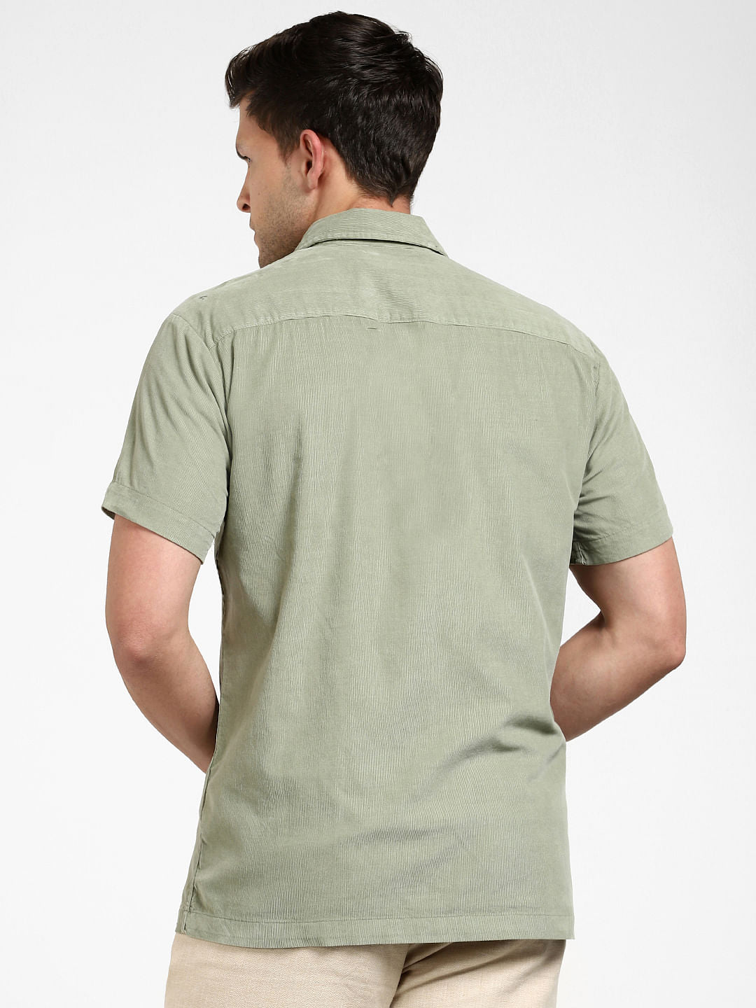 Green Corduroy Short Sleeves Shirt