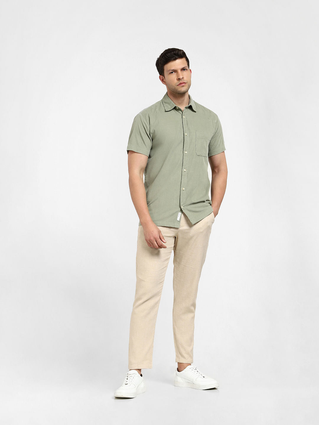 Green Corduroy Short Sleeves Shirt
