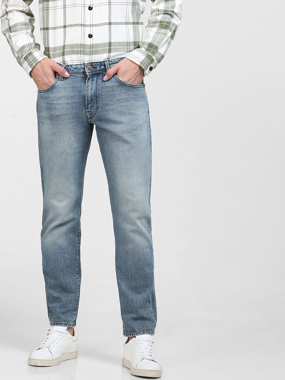 Blue Mid Rise Straight Jeans