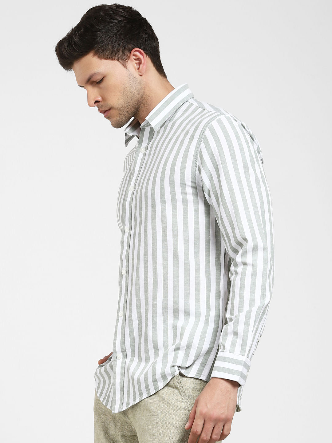 Grey Striped Full Sleeves Shirt