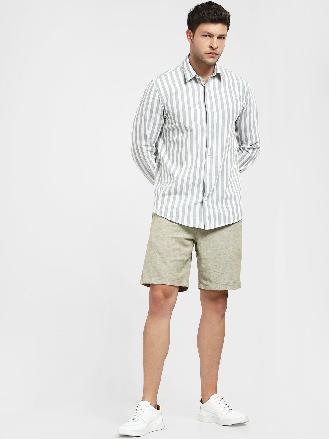 Grey Striped Full Sleeves Shirt