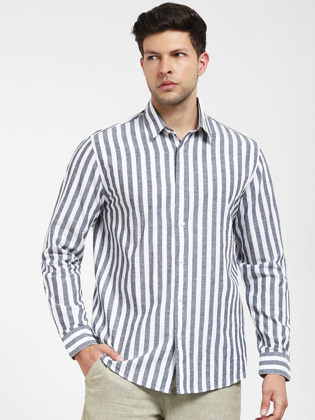 Blue Striped Full Sleeves Shirt