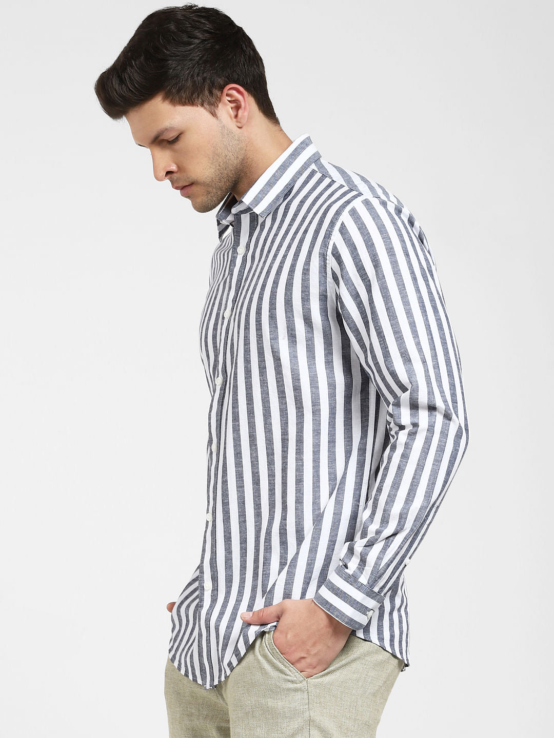 Blue Striped Full Sleeves Shirt