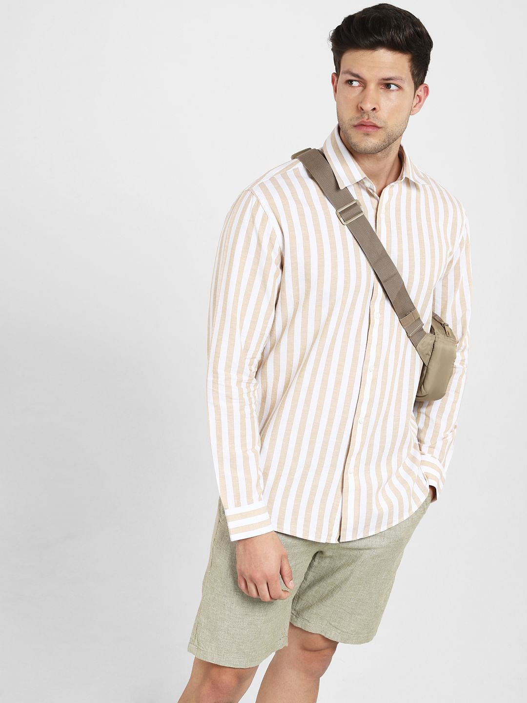 Brown Striped Full Sleeves Shirt