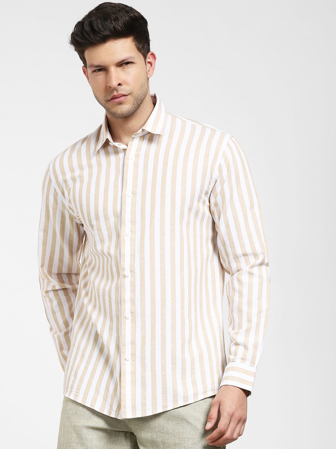 Brown Striped Full Sleeves Shirt
