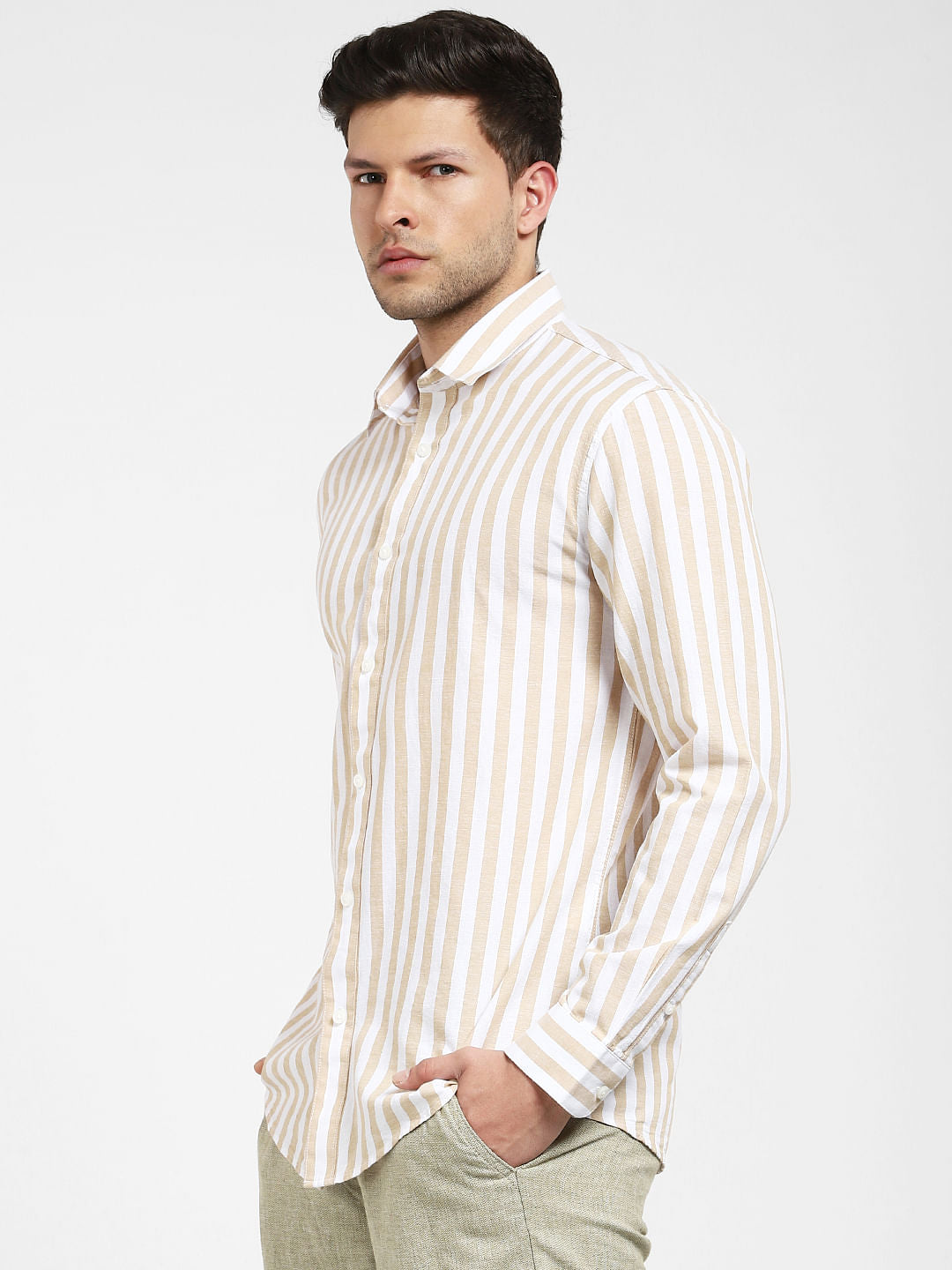 Brown Striped Full Sleeves Shirt