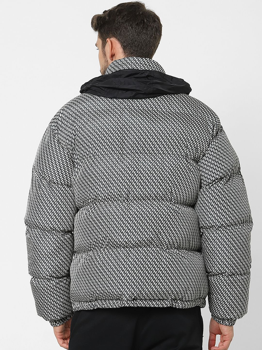 White Printed Hooded Puffer Jacket
