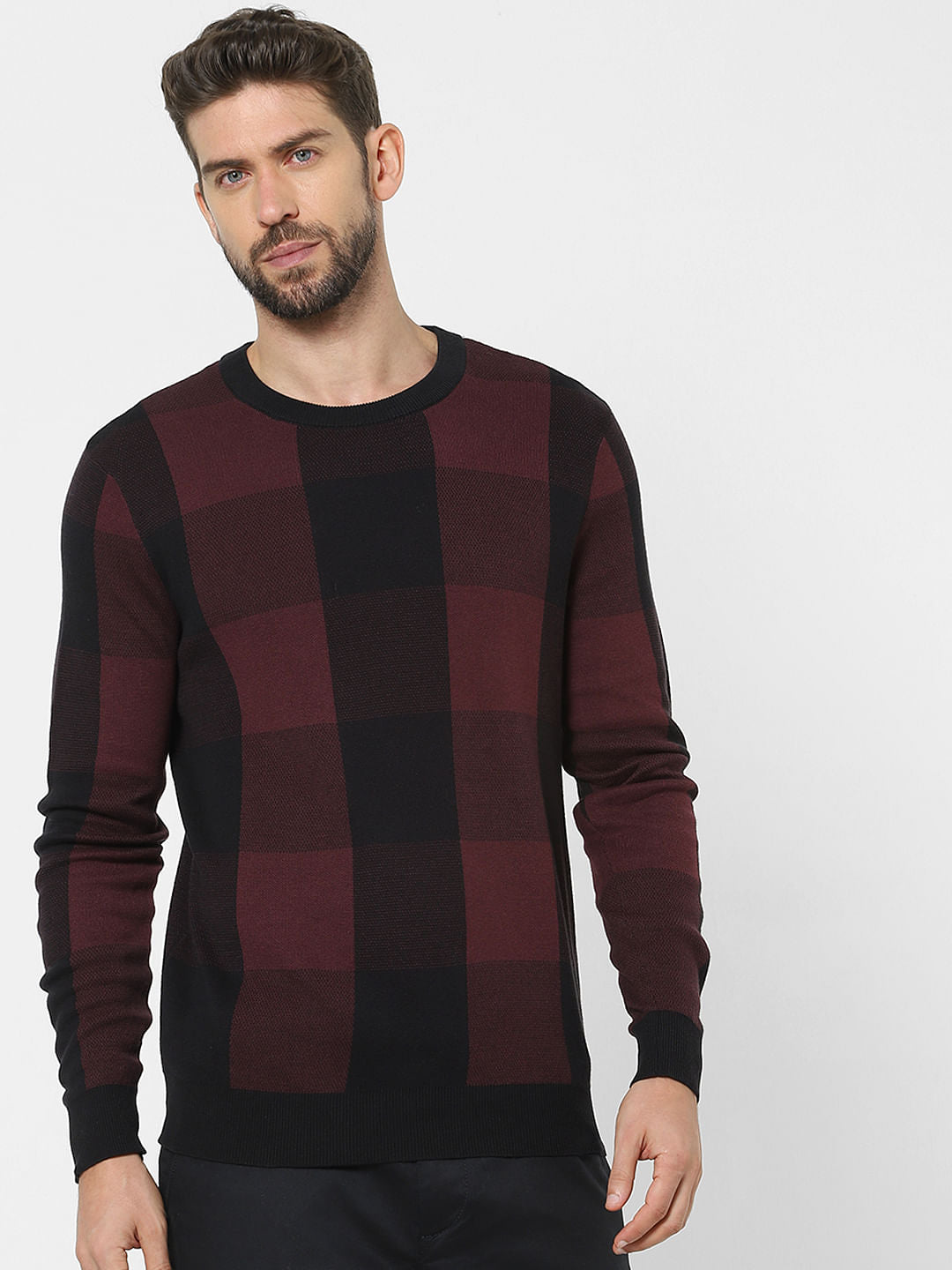 Maroon Check Organic Cotton Pullover