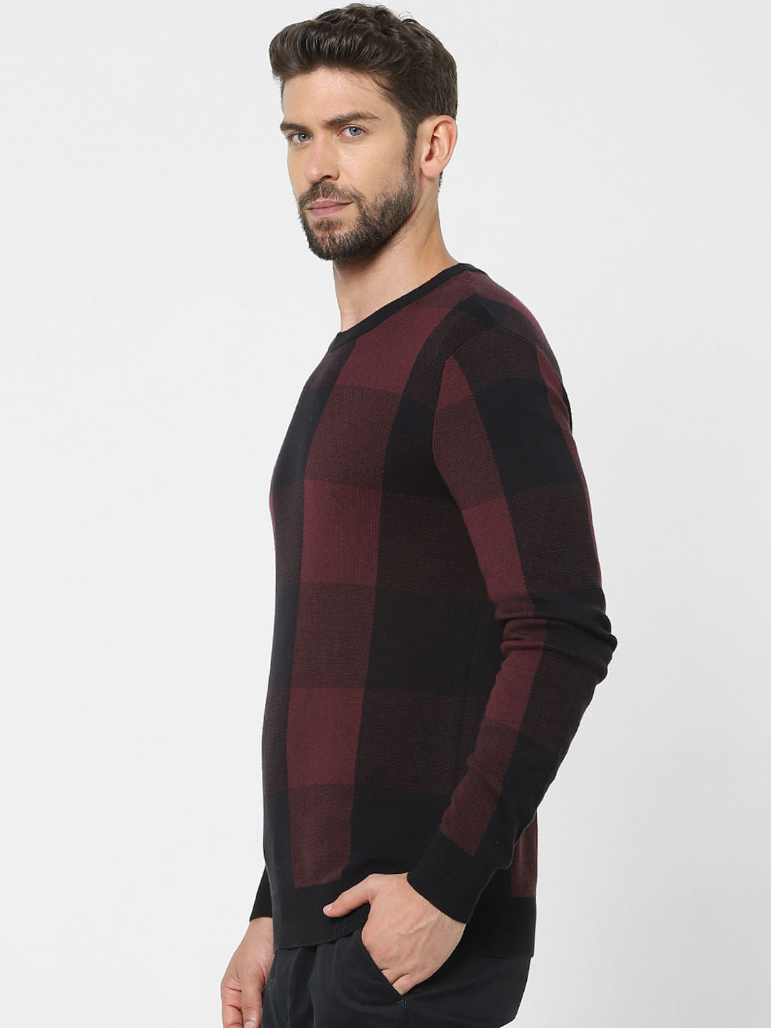 Maroon Check Organic Cotton Pullover