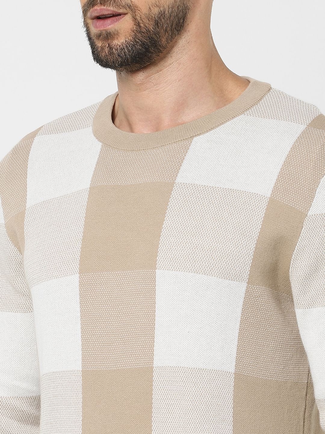 Beige Check Organic Cotton Pullover