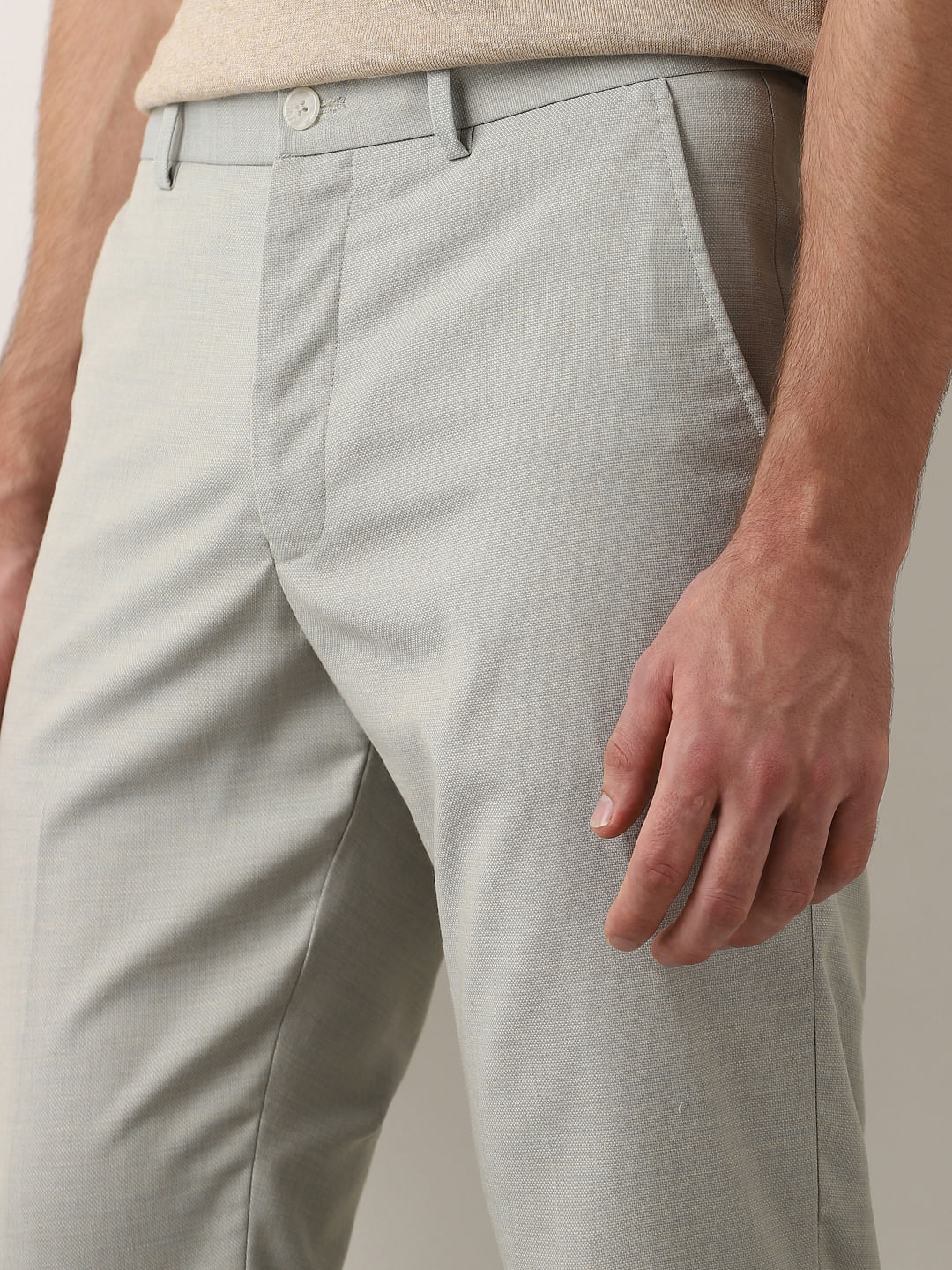 Light Green Mid Rise Suit-Set Trousers