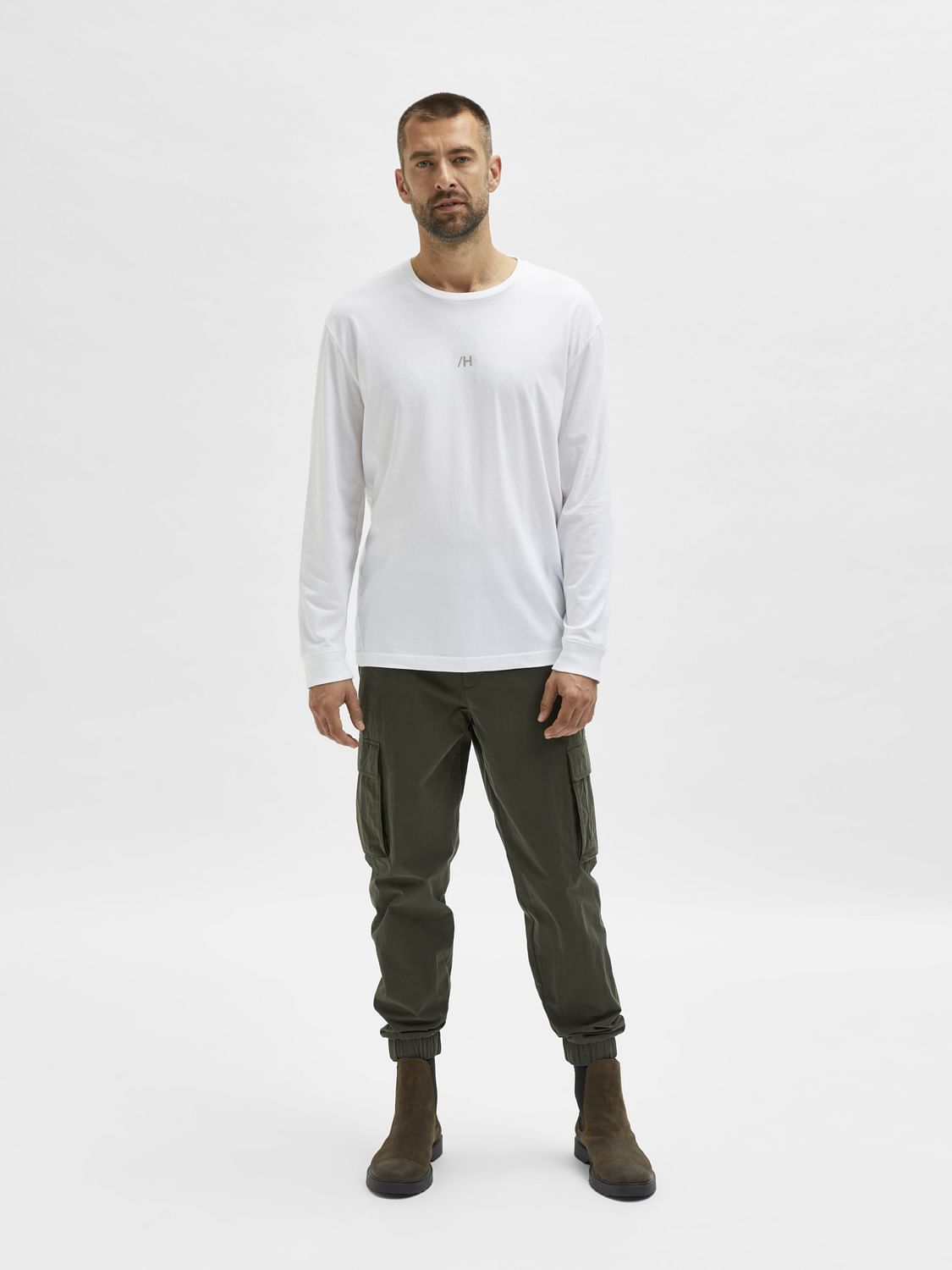 White Full Sleeves Crew Neck T-Shirt