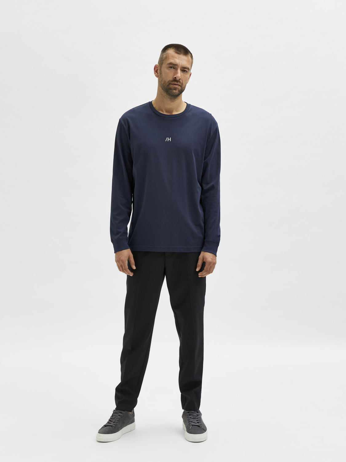 Blue Full Sleeves Crew Neck T-Shirt