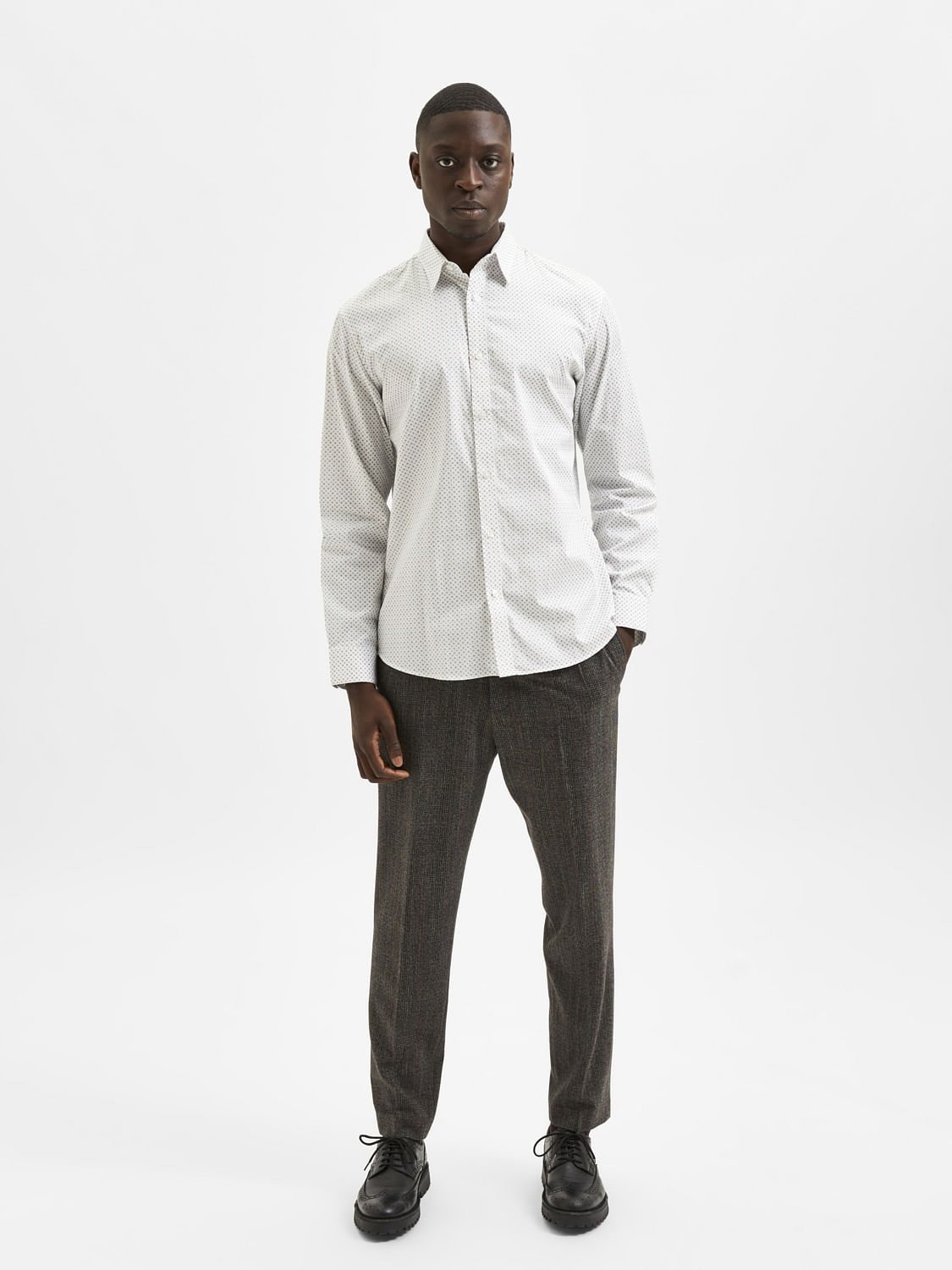 White Printed Full Sleeves Shirt