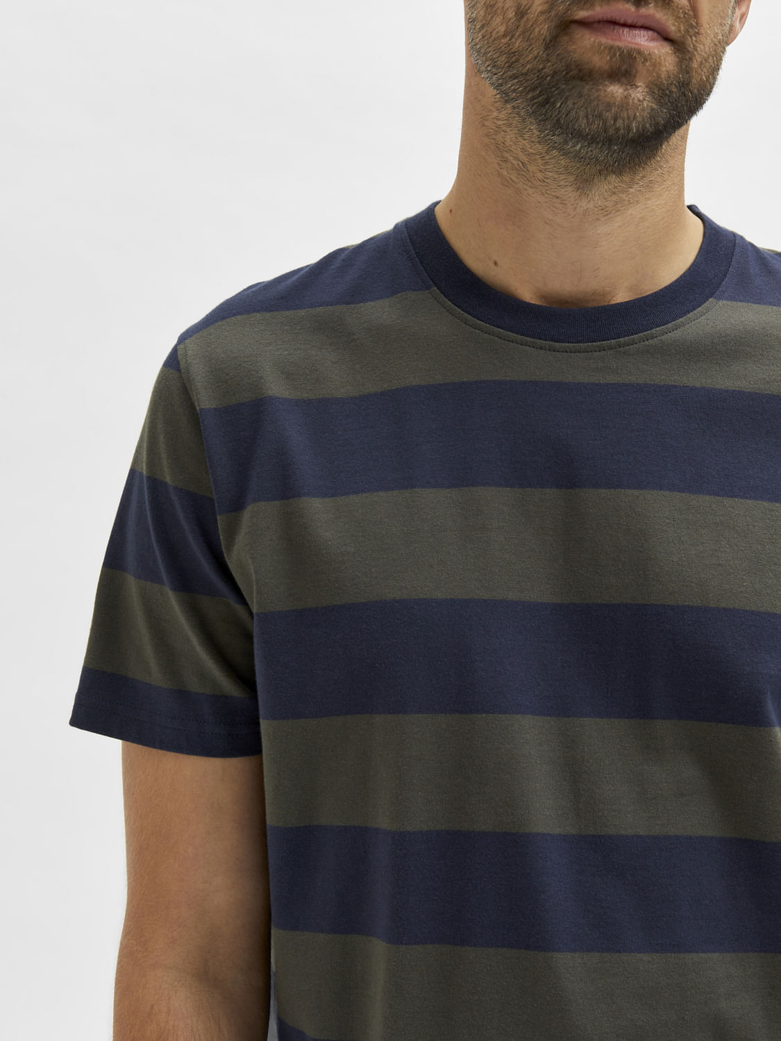 Grey Striped Crew Neck T-Shirt