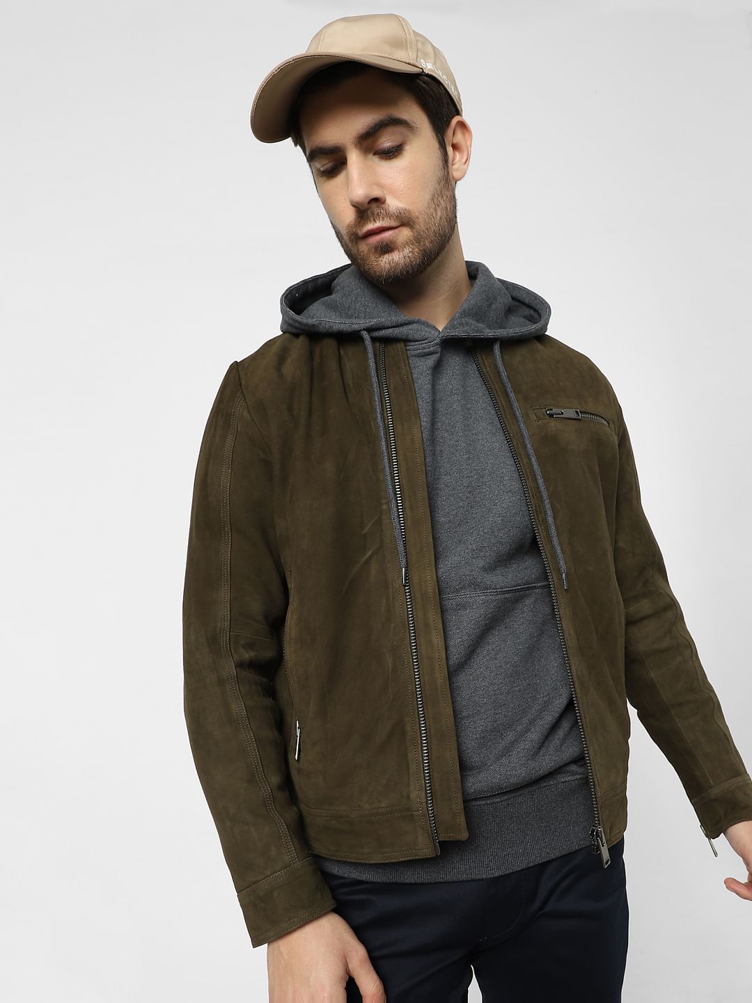 Brown Suede Bomber Jacket