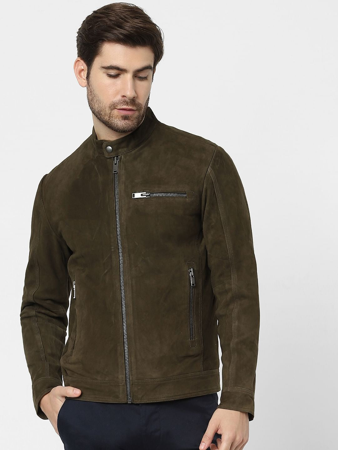 Brown Suede Bomber Jacket