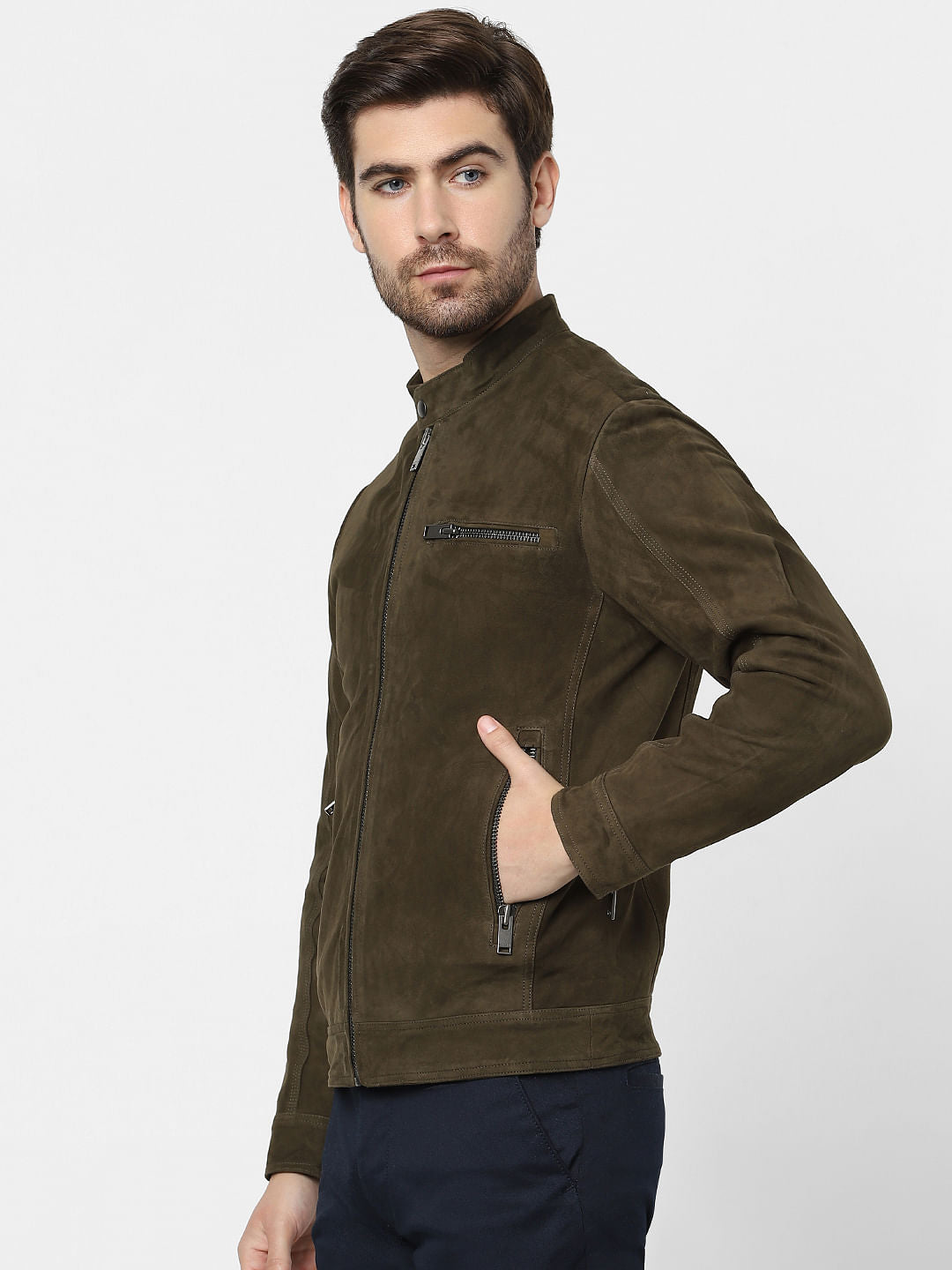 Brown Suede Bomber Jacket