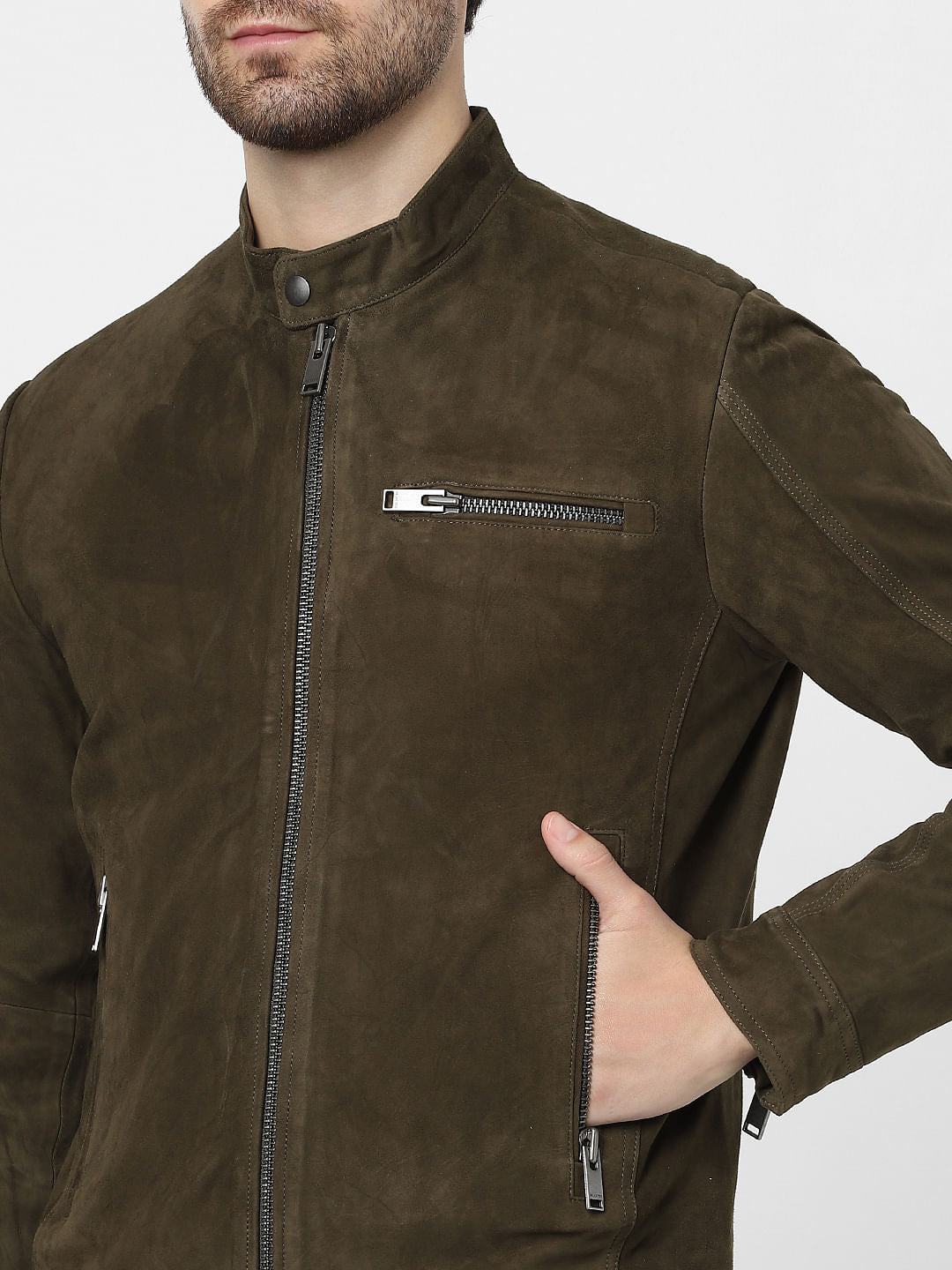 Brown Suede Bomber Jacket