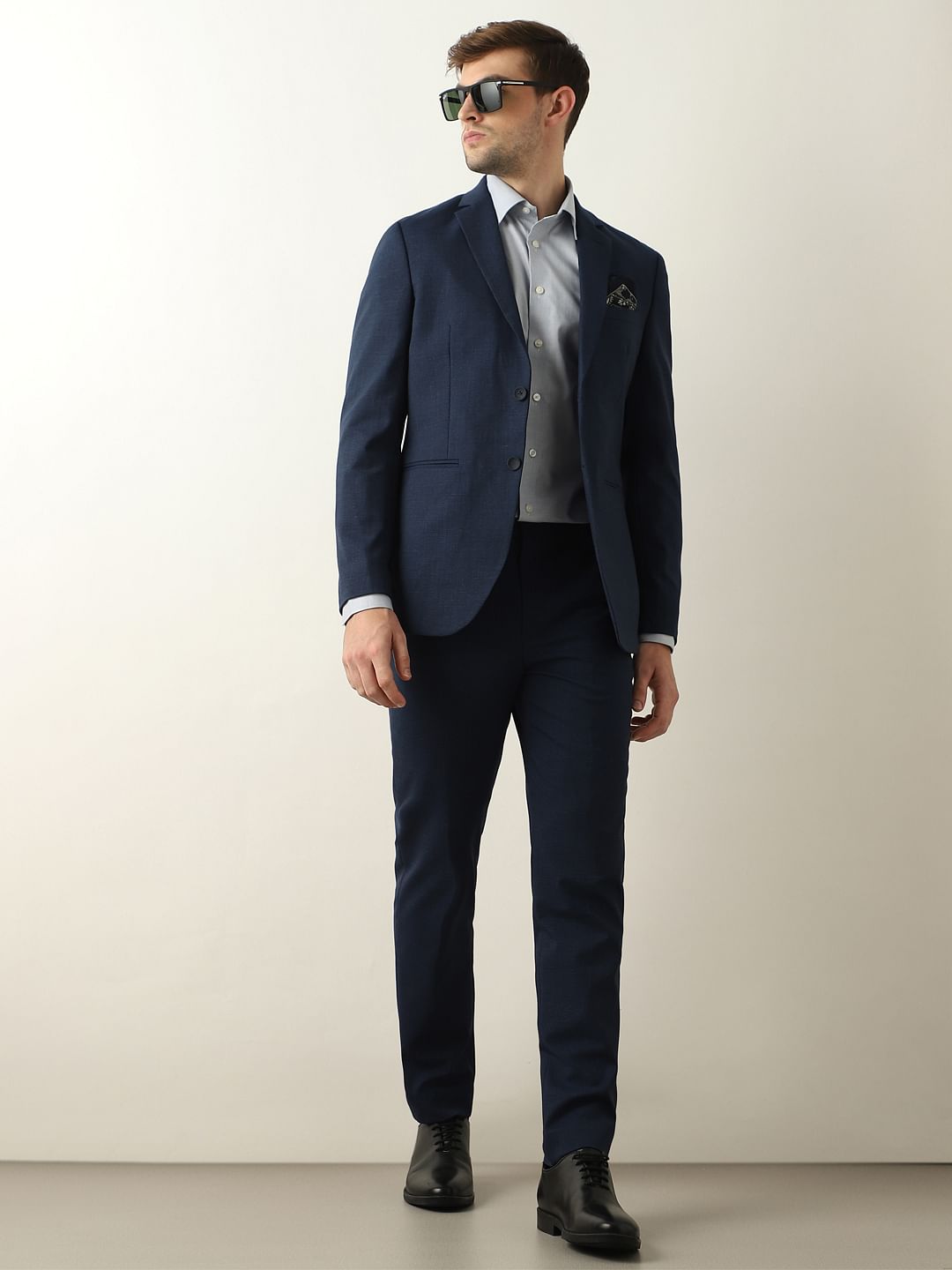 Dark Blue Mid Rise Suit-Set Trousers