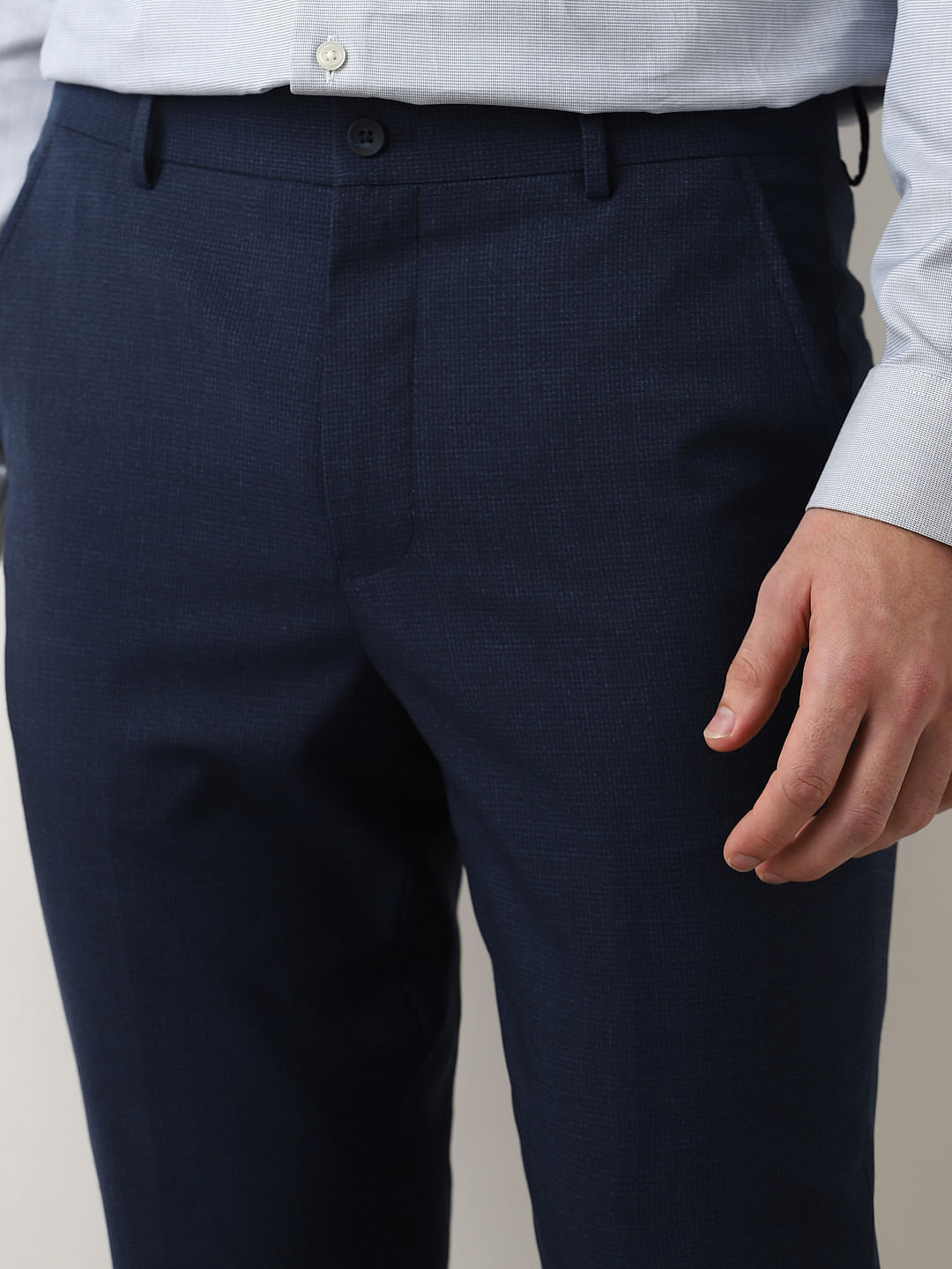 Dark Blue Mid Rise Suit-Set Trousers