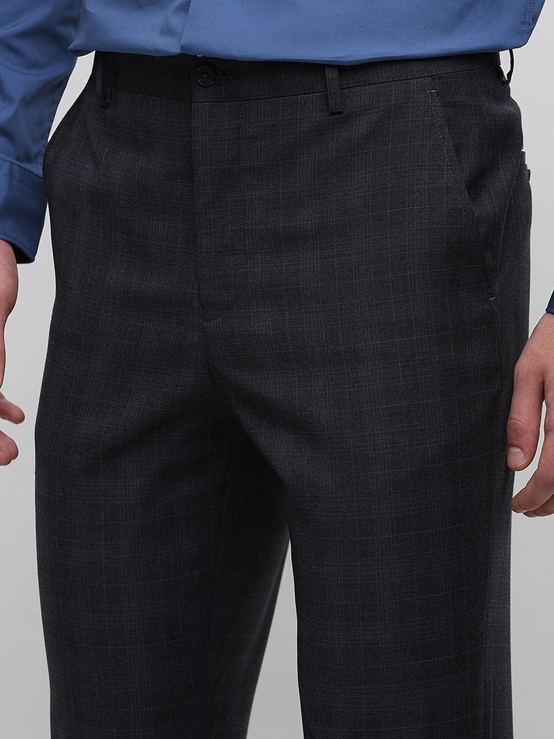 Dark Grey Check Tailored Trousers