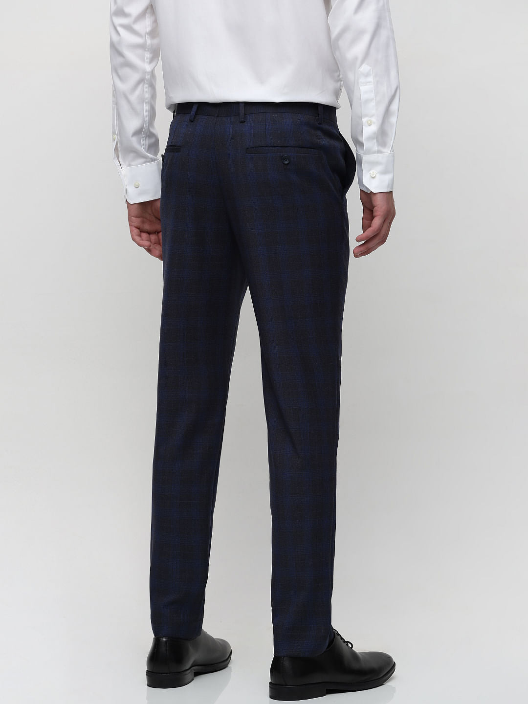 Blue Mid Rise Check Suit-Set Trousers