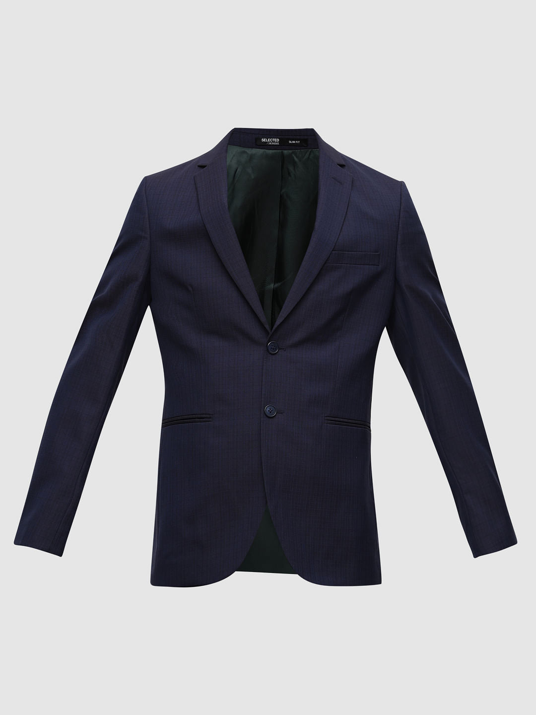 Dark Blue Check Tailored Suit-Set Blazer