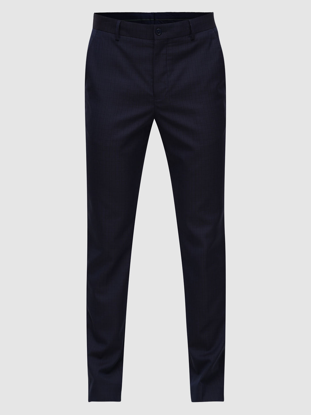 Dark Blue Mid Rise Check Tailored Suit-Set Trousers