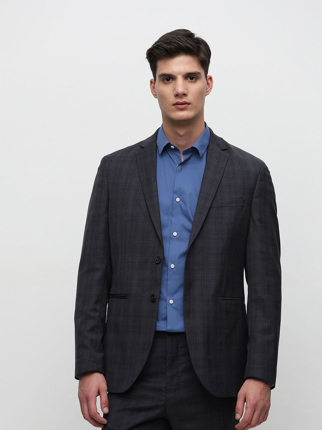 Grey Check Suit-Set Blazer