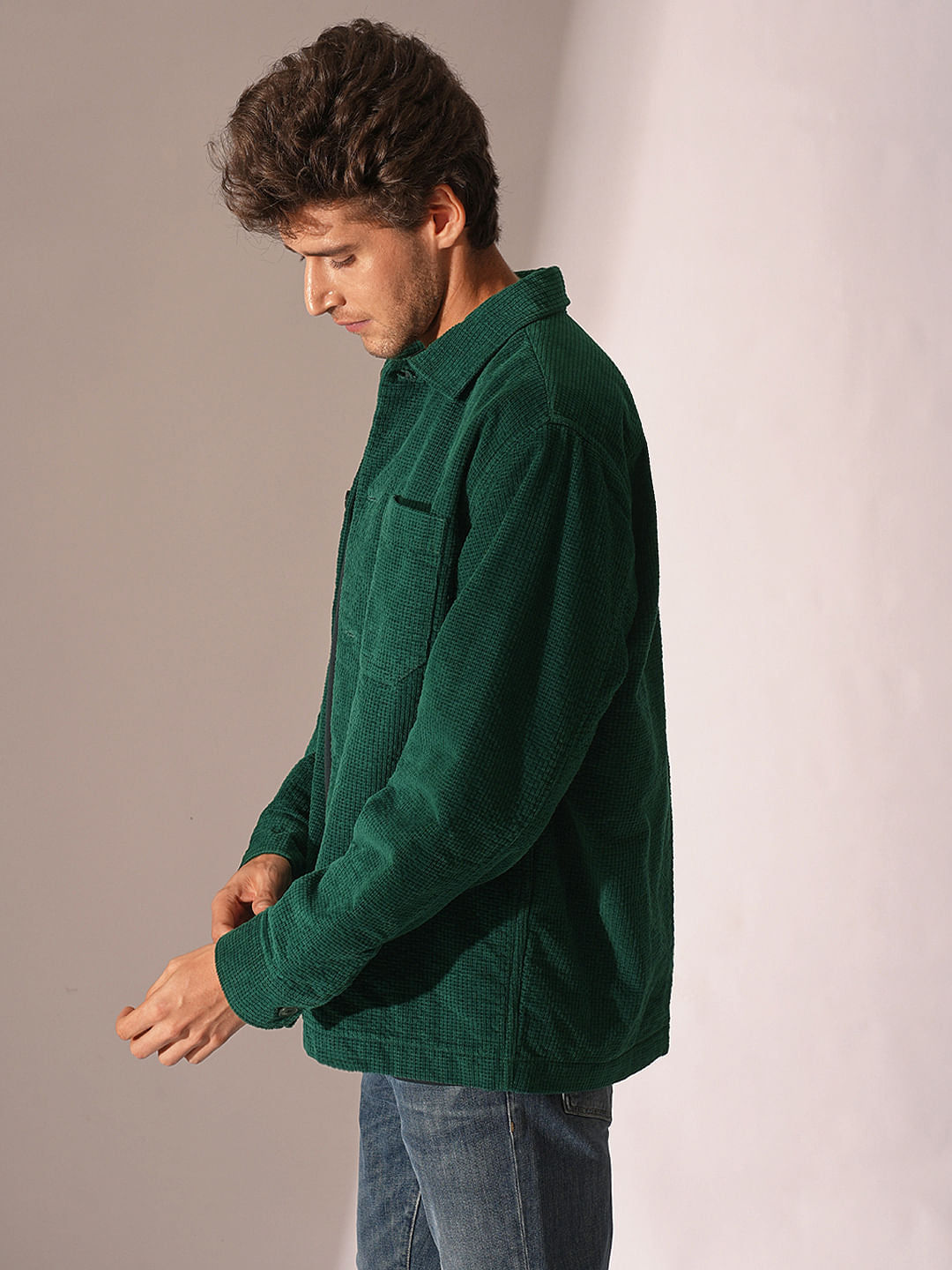 Dark Green Corduroy Padded Overshirt