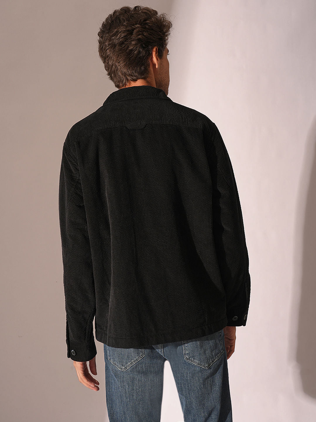 Black Corduroy Padded Overshirt