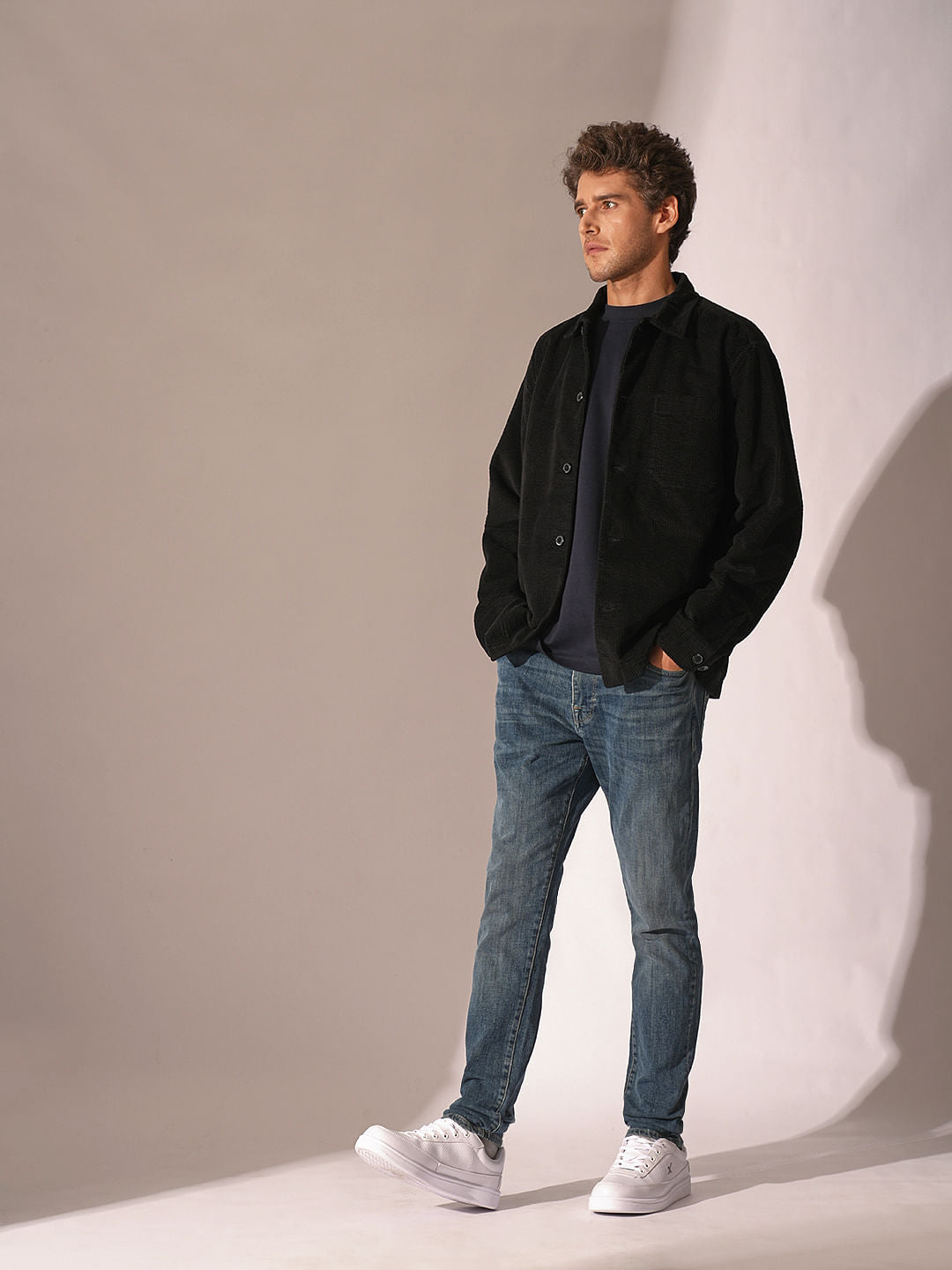 Black Corduroy Padded Overshirt