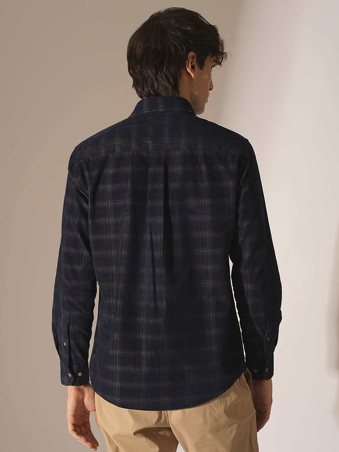 Navy Blue Corduroy Check Shirt