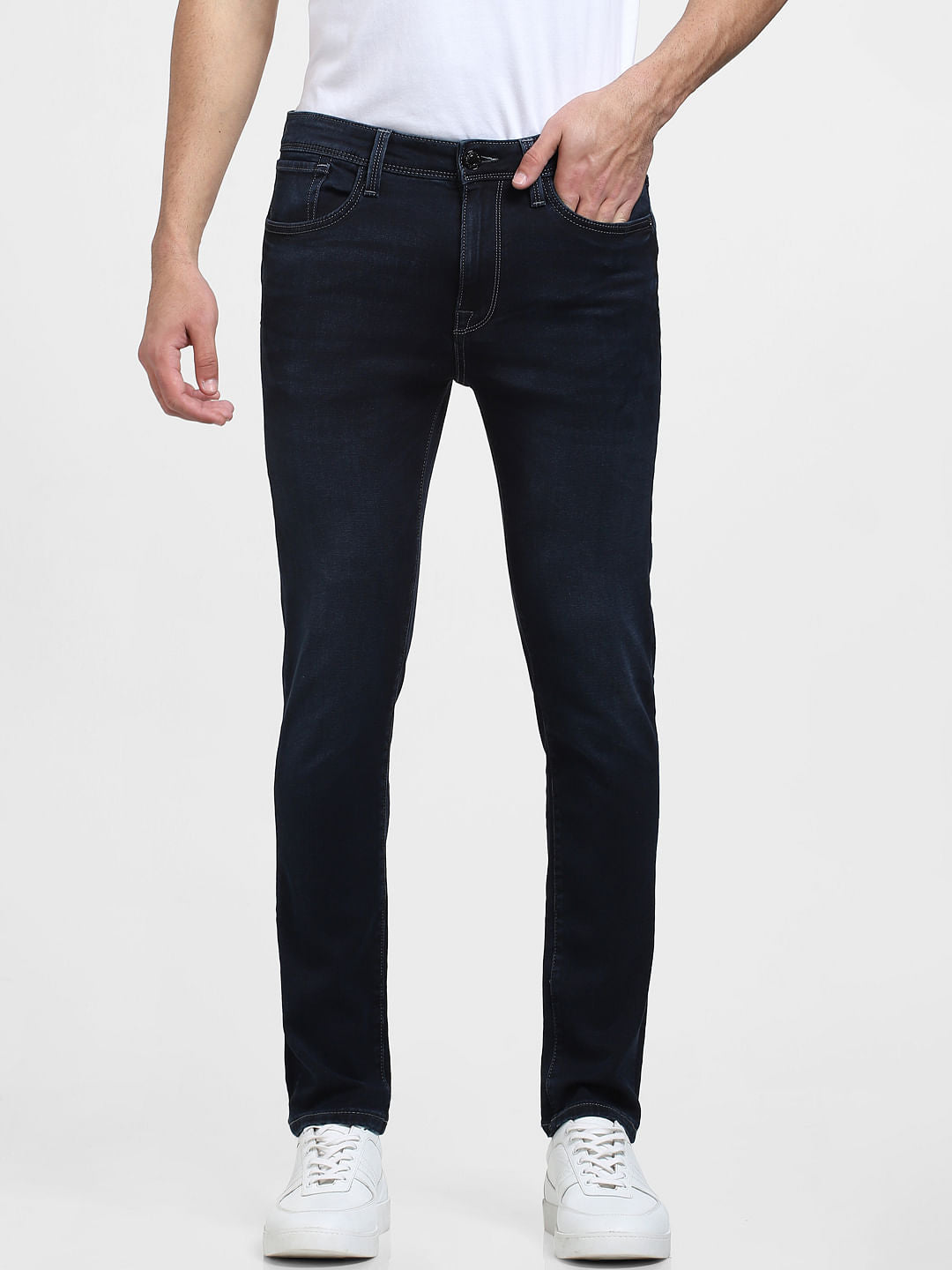 Dark Blue Mid Rise Slim Fit Jeans