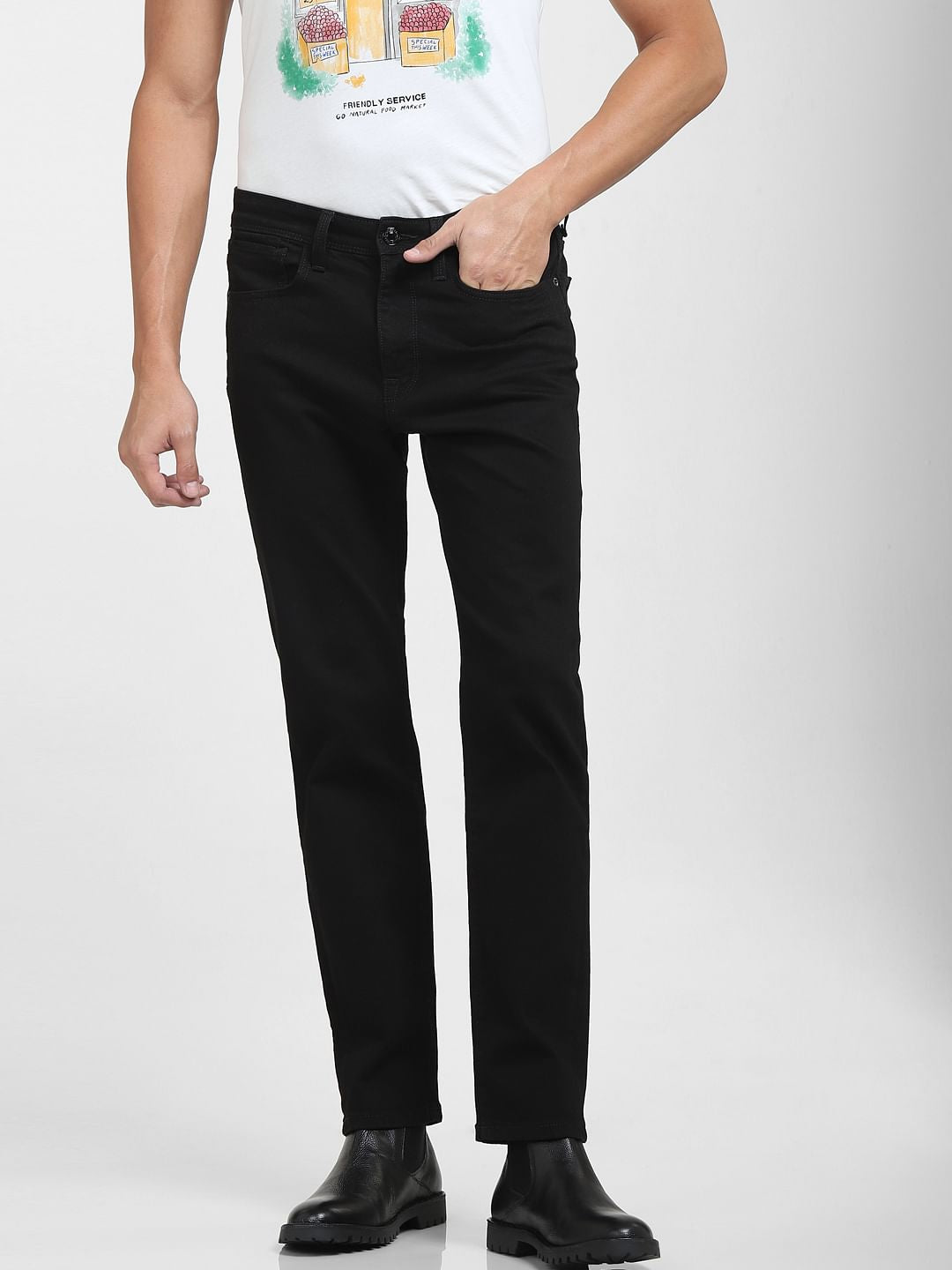 Black Mid Rise Straight Fit Jeans