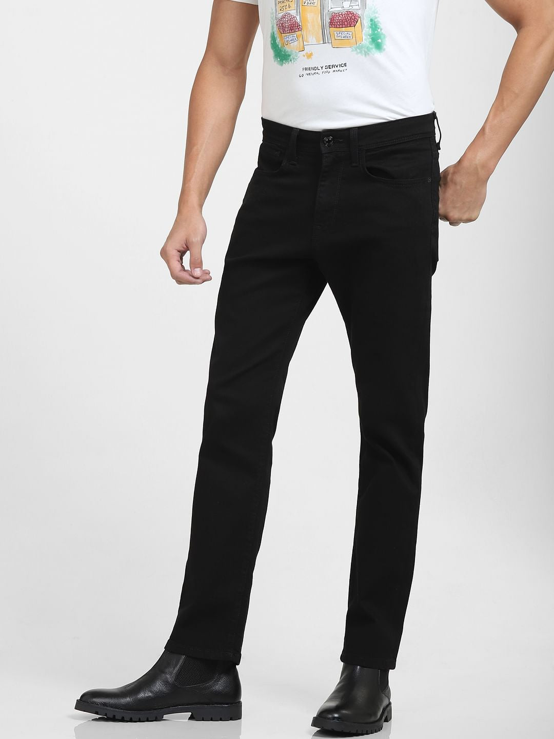 Black Mid Rise Straight Fit Jeans