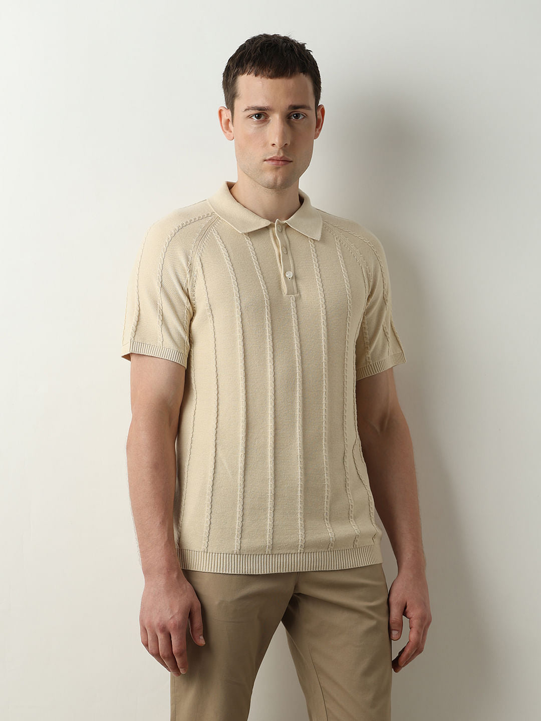 Beige Organic Cotton Polo T-shirt