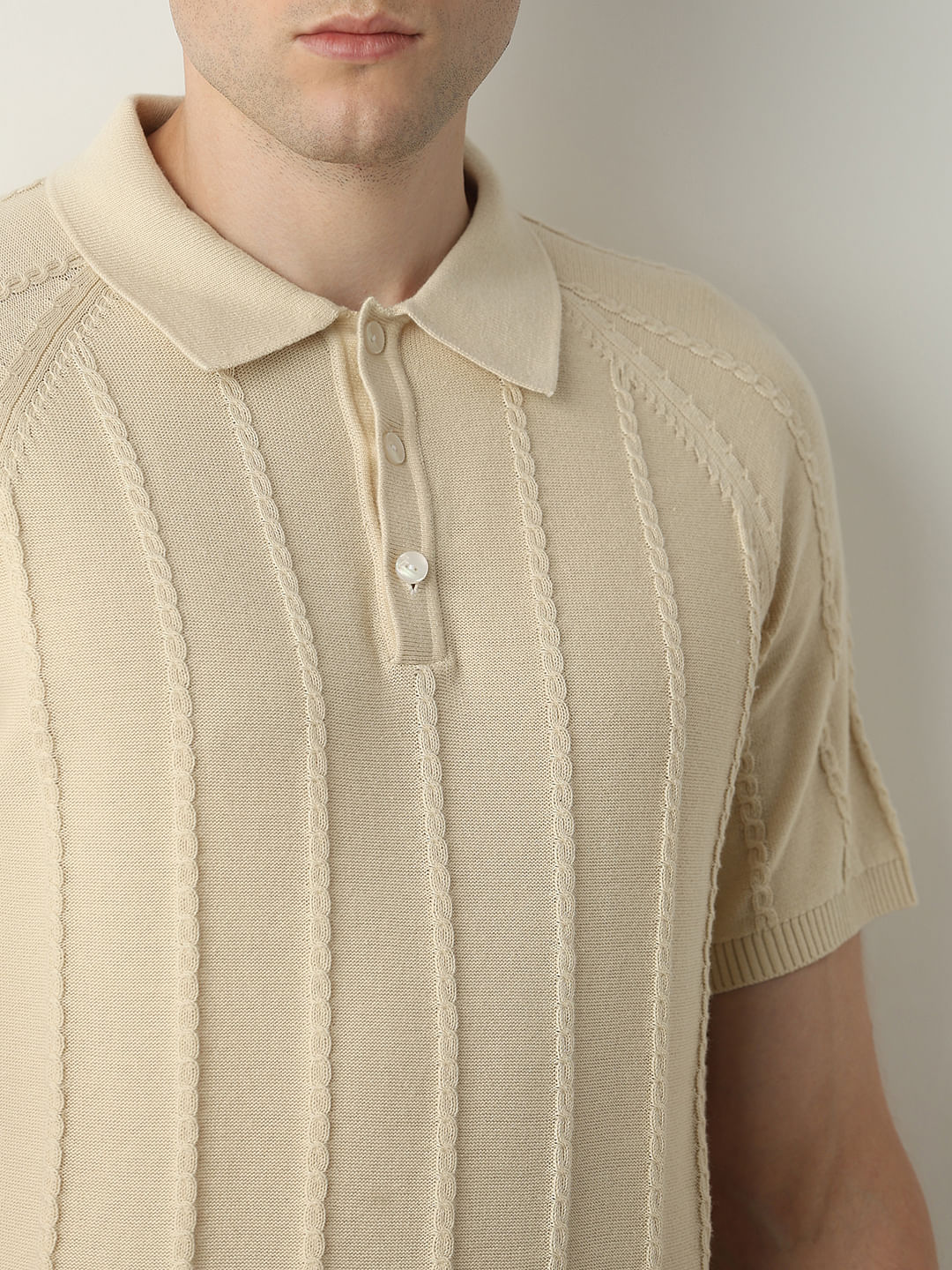 Beige Organic Cotton Polo T-shirt