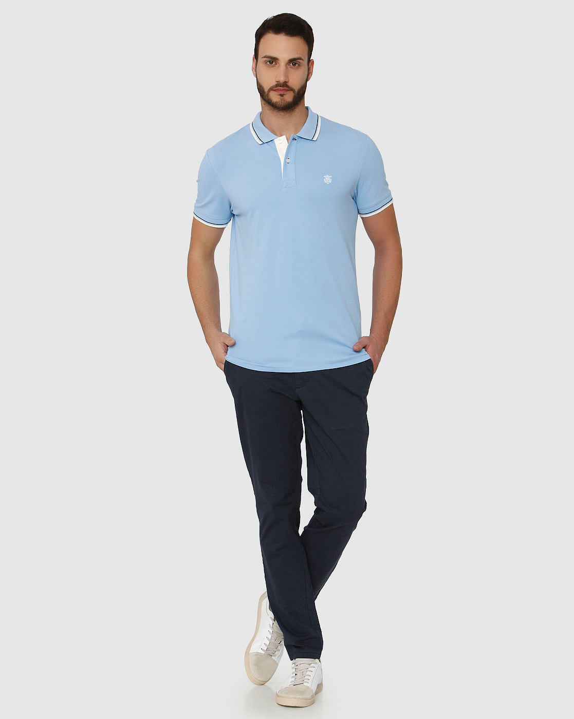 Light Blue Contrast Tipping Crew Neck T-Shirt