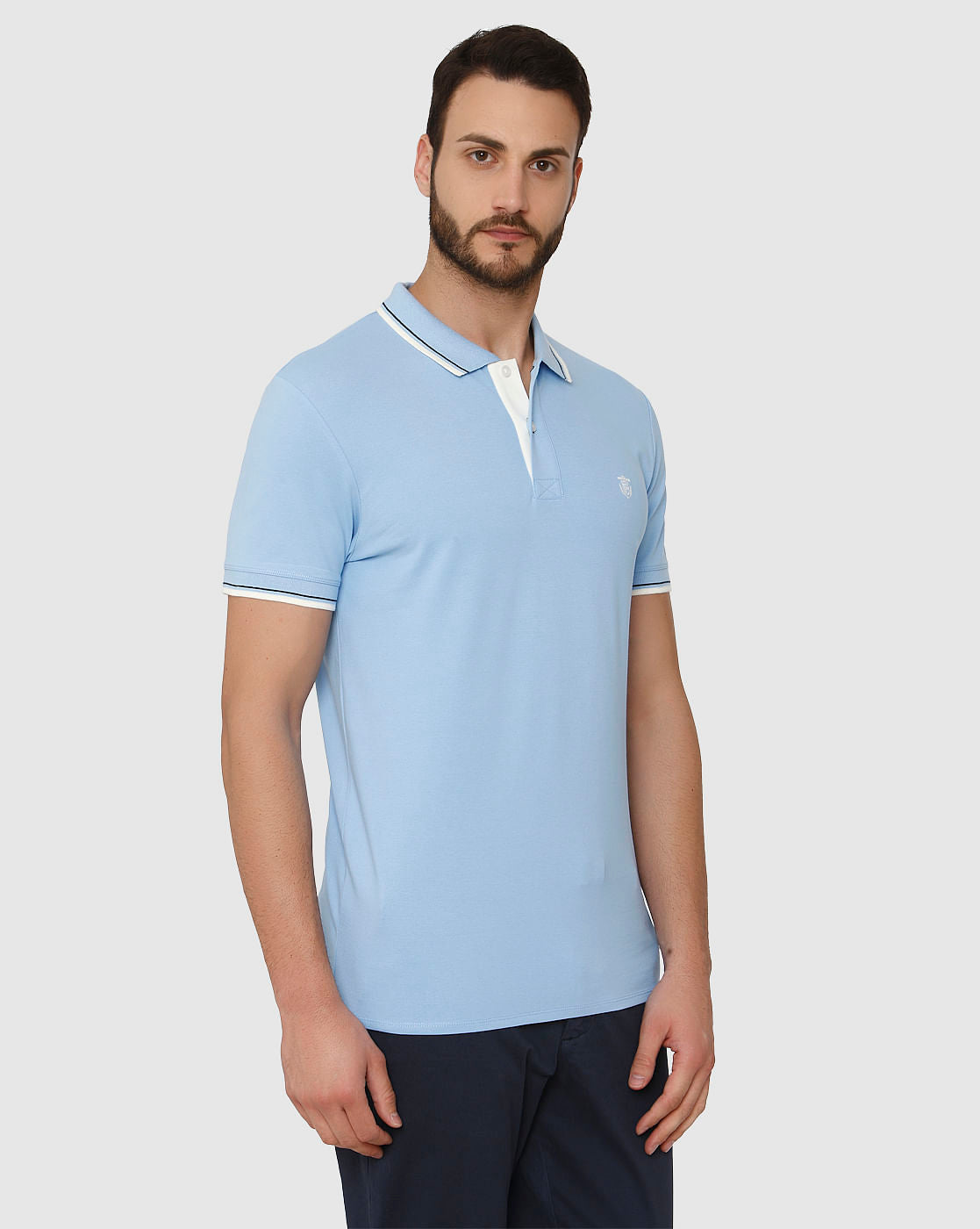 Light Blue Contrast Tipping Crew Neck T-Shirt
