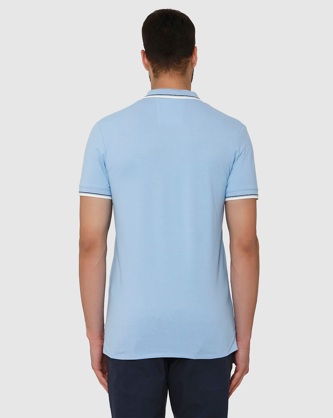 Light Blue Contrast Tipping Crew Neck T-Shirt